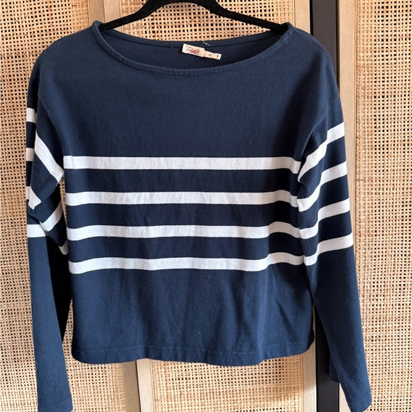 Faherty Tops - Faherty Navy Blue and White Boatneck Top